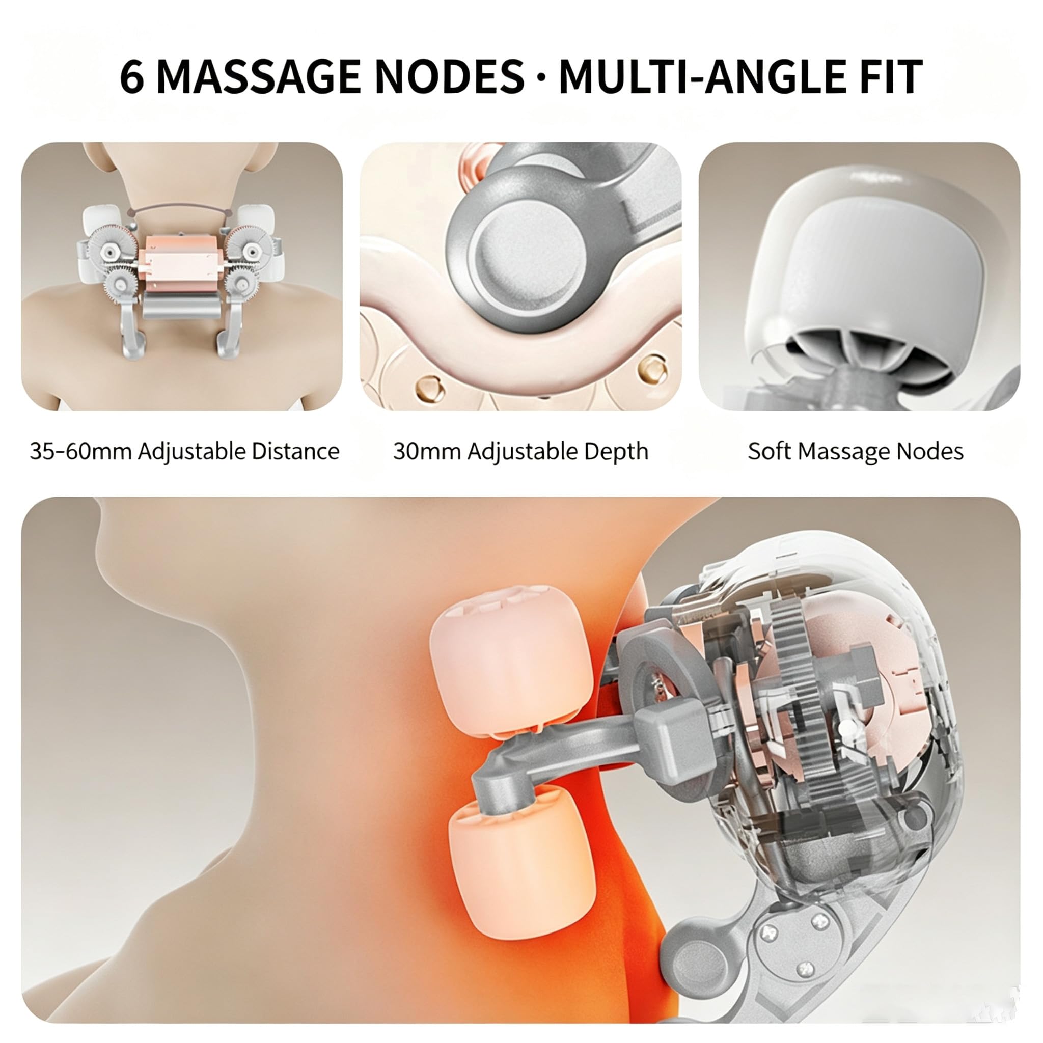 Almohada Masajeadora de Cuello con Calor, Cojín de Masaje Shiatsu Masajeador de Cuello, Alivia Dolores de Cuello y Hombros, Eléctrico Masajeador de Amasado de Tejido Giratorio 4D para Hogar y Oficina