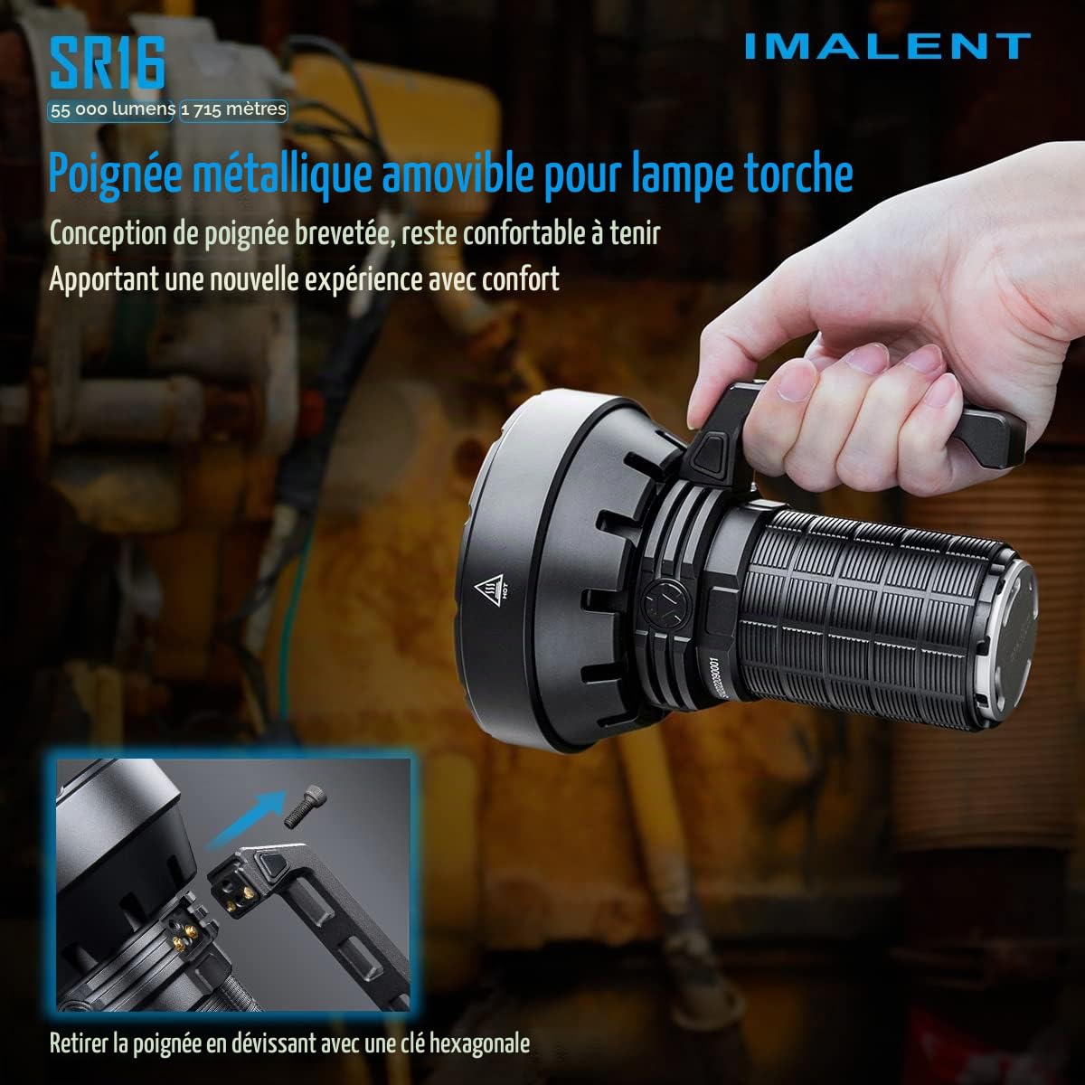 IMALENT SR16 Mini Lampe Torche Puissante Rechargeable 55 000lumens, Longue Portée de 1715m- Lampes LED 16 Ampoules CREE XHP50.3 - Poignée légère idéale pour la pêche, l'industrie et la police