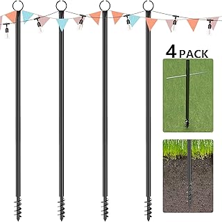 String Light Poles for Outside 4 Pack, 10 Feet Outdoor String Light Poles for String Lights, Backyard Patio Light Poles for Bistro Party Wedding, Metal Outdoor String Light Poles