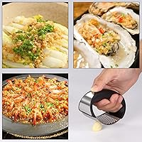 Vista 7 de 2 Pack Garlic Press Rocker, Stainless Steel Garlic Mincer with 2 Peelers, 2 Scrapers and 2 Brushes Garlic Crusher Garlic Chopper for Smashing