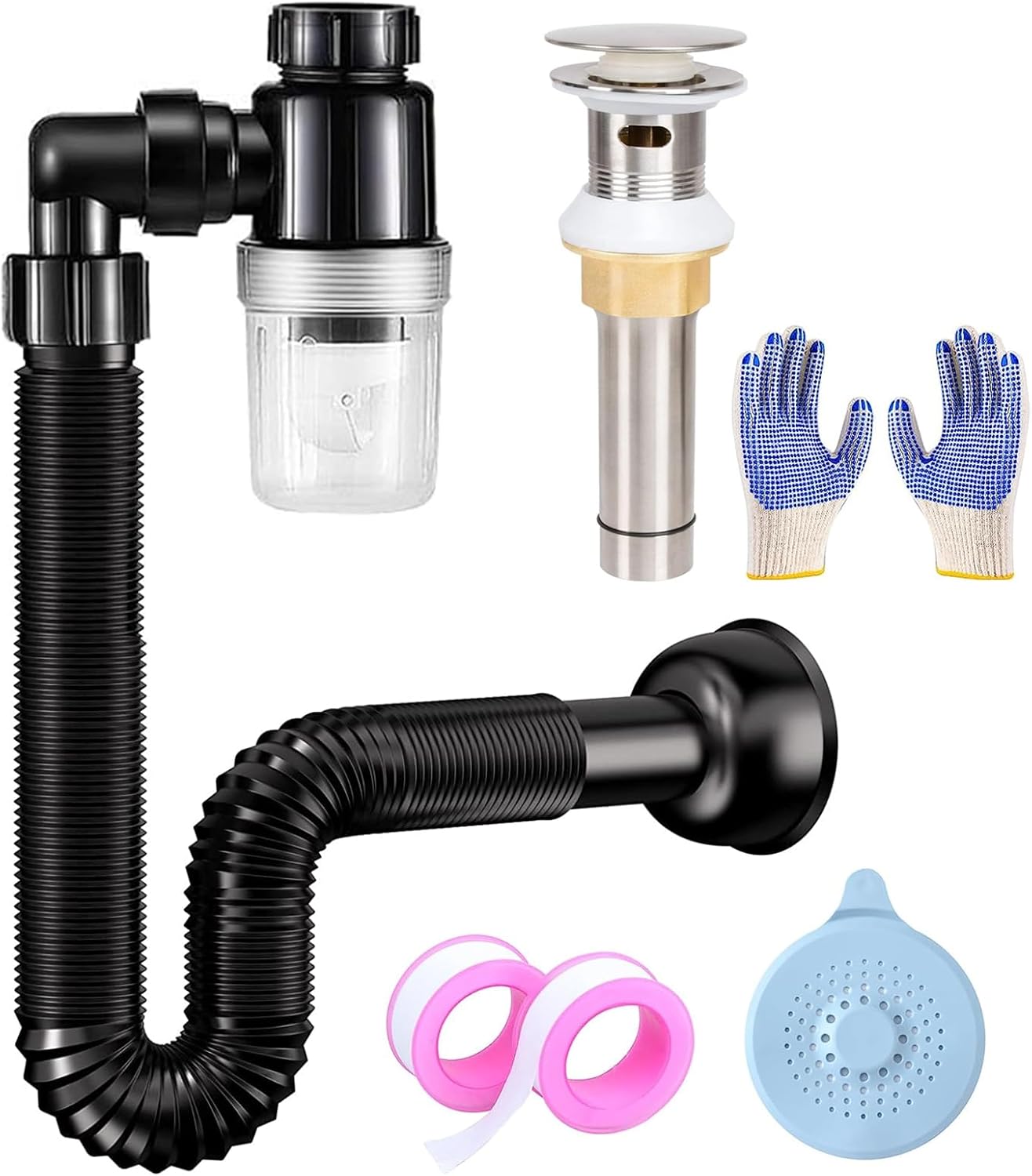 Amazon.co.jp pzlobiet バスルームシンク排水キット シンク排水パイプ 取り外し可能なバスケットストッパーと逆止弁付き