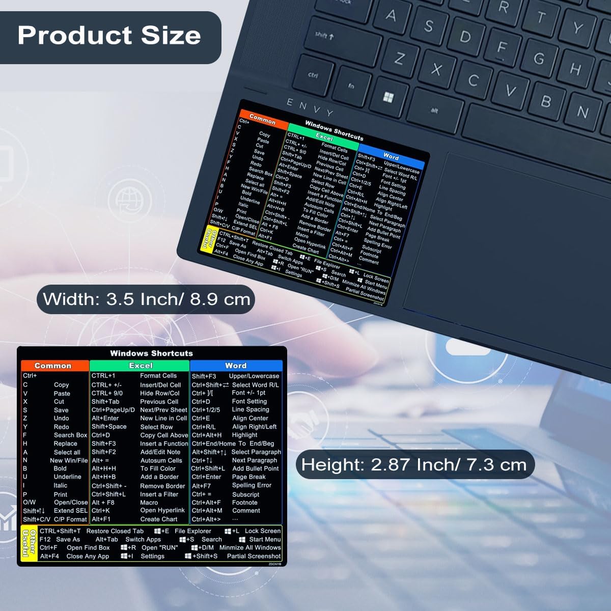 2 PCS/Pack Shortcut Sticker for Microsoft Windows + Word/Excel (for Windows 11/10) Quick Reference Guide PC Laptop Keyboard Shortcut Stickers, No-Residue Vinyl (Color+Clear) image 2