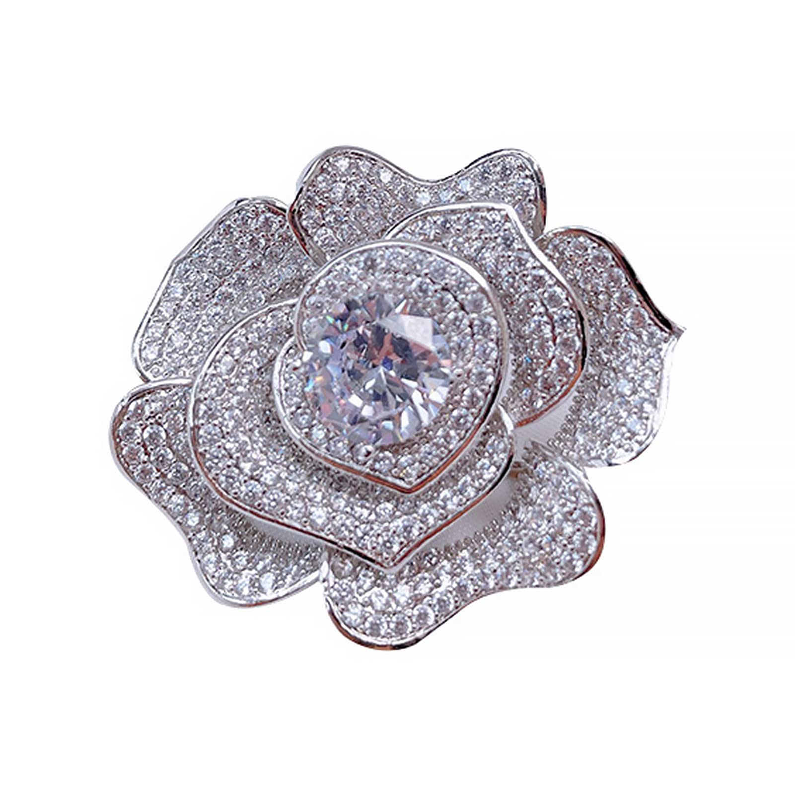 Broche con Forma de Rosa para Mujer, de circonita cúbica, para Vestido, Traje o suéter.