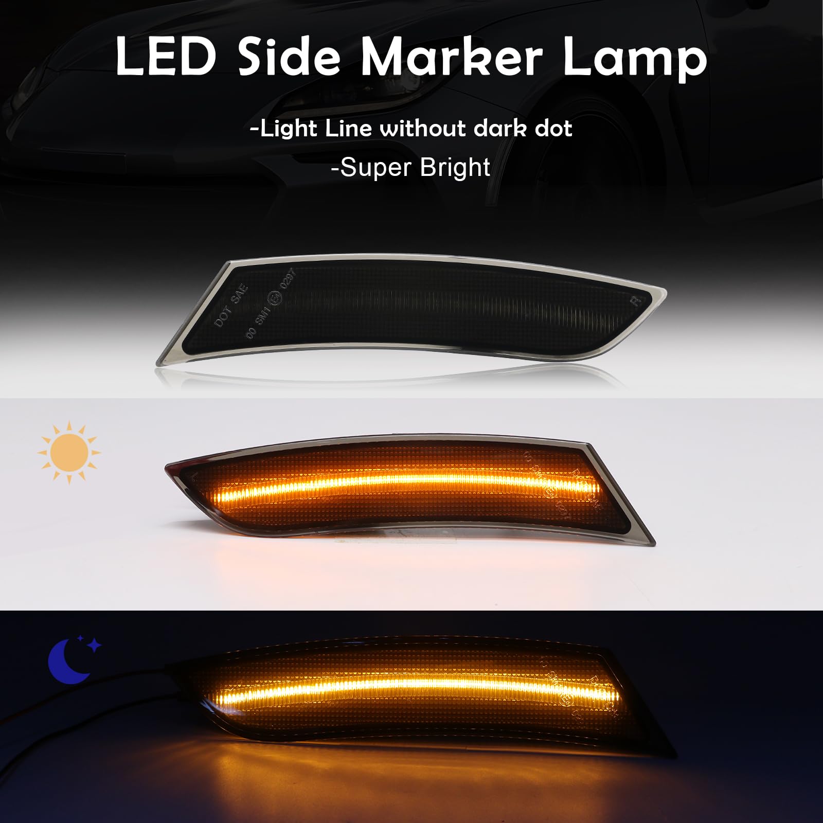 2Pcs Amber LED Front Side Marker Light For 2013-2017 Cadillac XTS Smoked Lens US