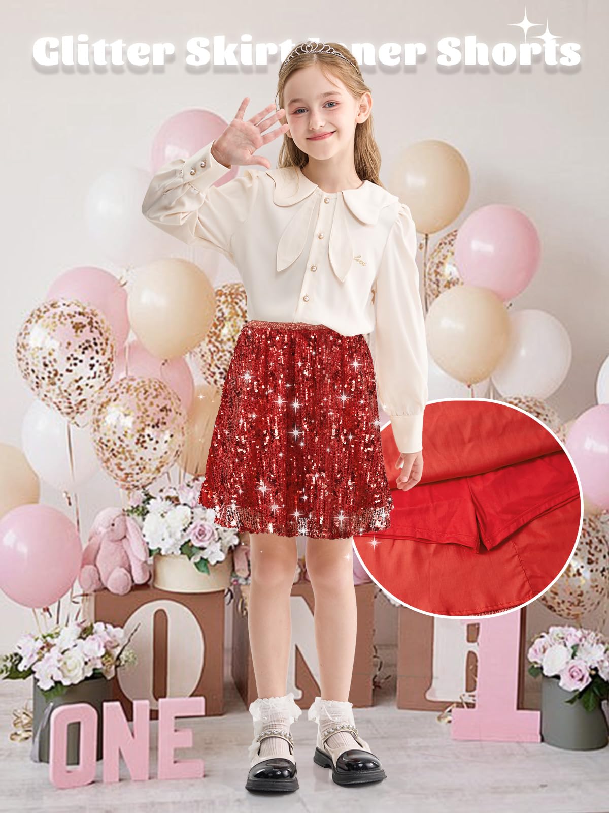 Rolanko Falda de lentejuelas para niñas con cintura elástica y purpurina brillante con forro para fiestas de baile de niños de 5 a 12 años