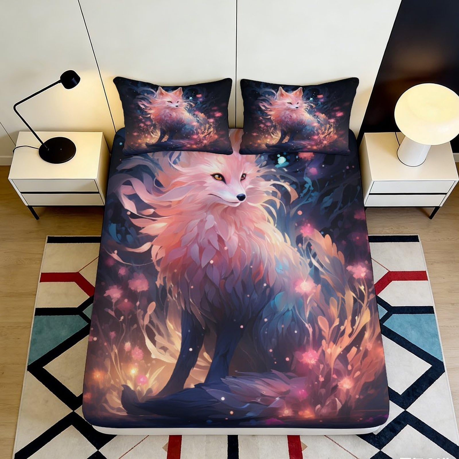 Pnayamiorkfel Style-1 3D Printed Fantasy Fox Fitted Sheet Microfiber Soft Breathable Enchanted Forest Bed Cover For Bedroom Decor 90X200x25cm