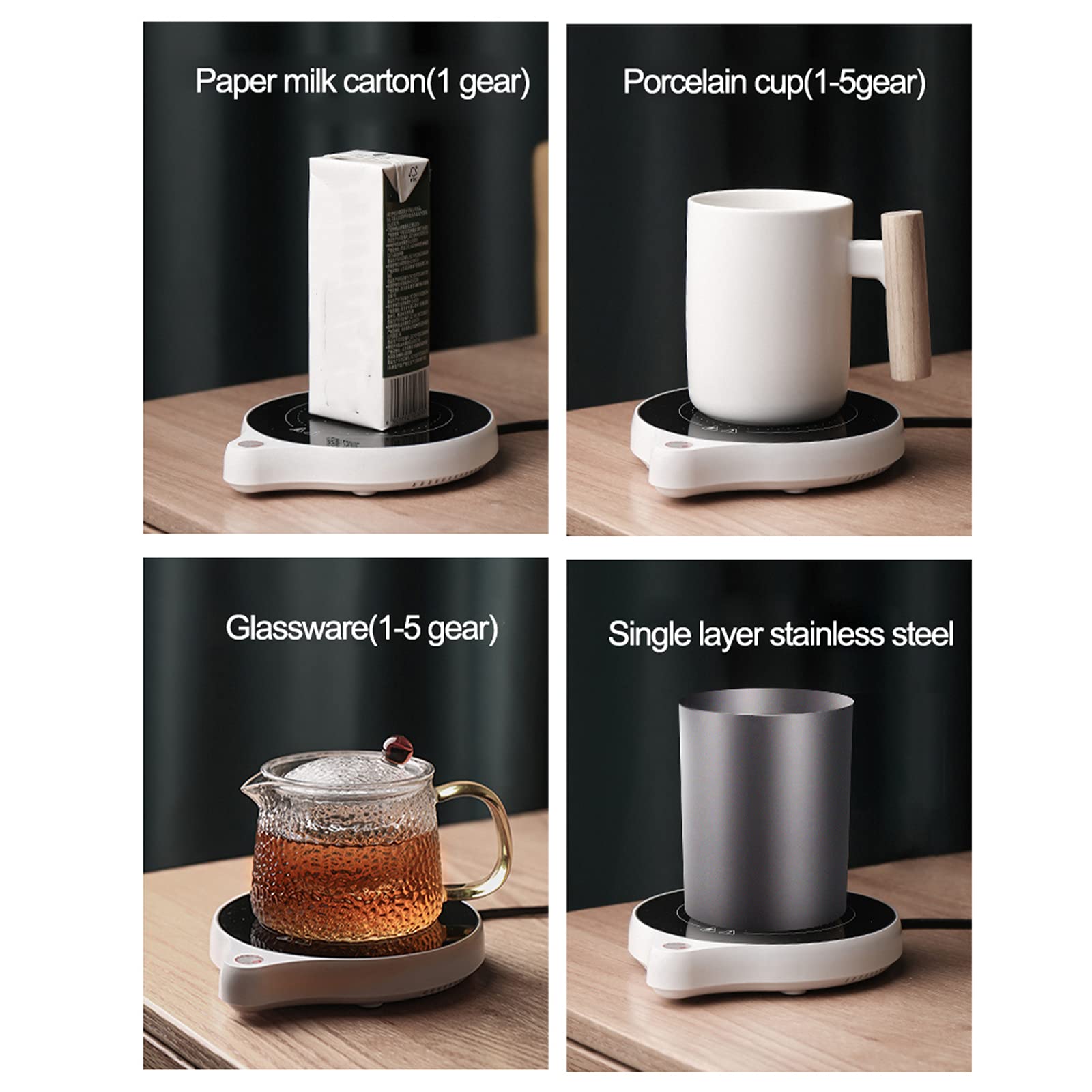Calentador de Tazas de Café Calentador de Bebidas Eléctrico con Cinco Temperaturas, Calentador de Café para Leche de Té de Cacao, Calentador de Tazas de Cera hasta 212 ℉ / 100 ℃