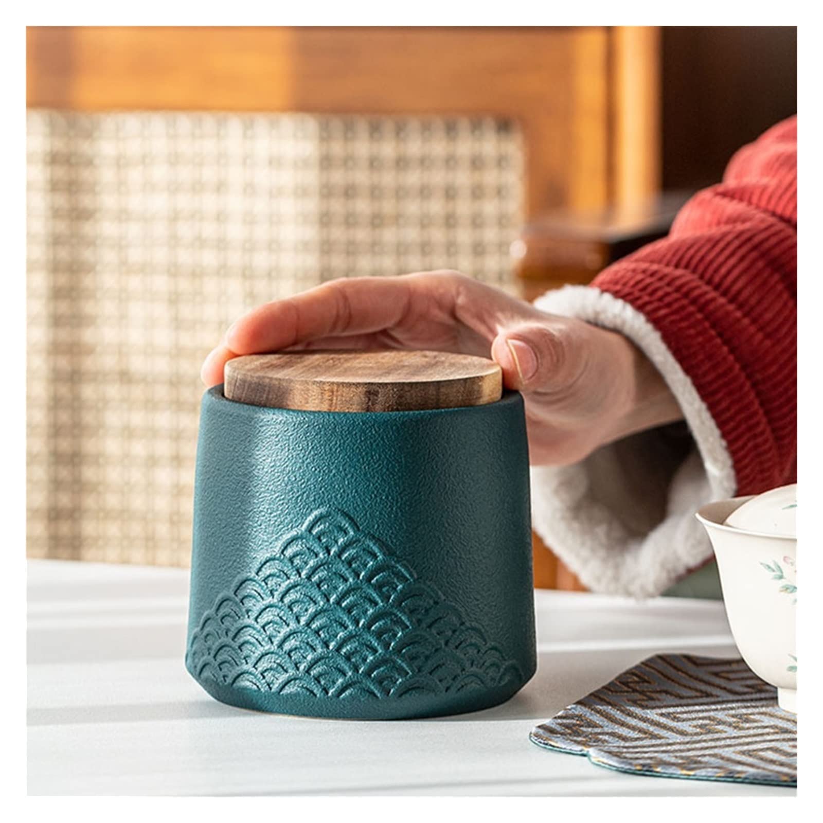 LEIYAN Słoiki do przechowywania w stylu vintage Ceramiczny słoik na herbatę Pojemnik na herbatę Tradycyjny pojemnik na herbatę, Przenośny zapieczętowany pojemnik do przechowywania, kuchenny pojemnik do przechowywania żywności na kawę, herbatę, przyprawy i