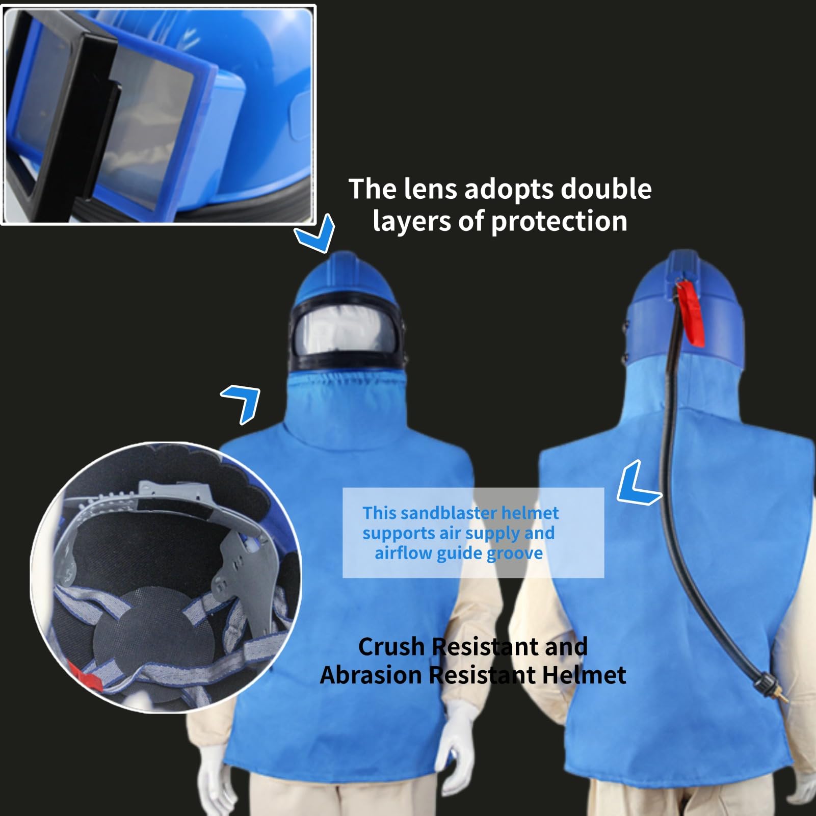 Capuchon de Sablage, Châle en Toile, équipement de Protection, Masque Anti-poussière, Casque de Sablage pour Pulvérisation, Ponçage, Coupe, Bricolage, Peinture, Travail du Bois