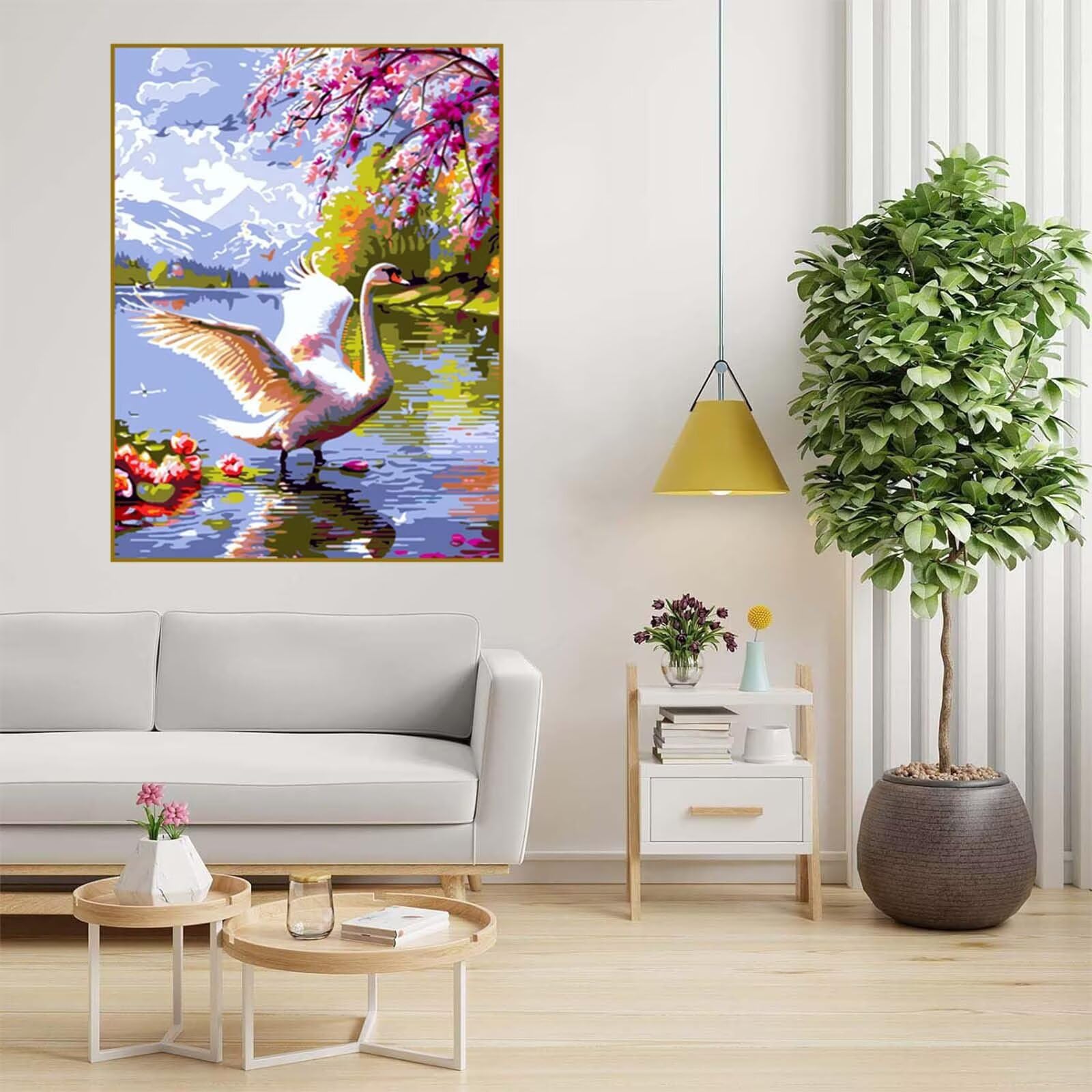 Diamond Painting Baum Malen Nach Zahlen Erwachsene, 5D Diamant Painting Bilder Schwan Diamond-painting Mosaikherstellung Bastelset Kinder ab 6 Jahre, Deko Wohnzimmer, Mädchen Geschenke 70x100cm 6X-859