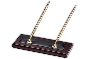 Dacasso Walnut & Leather Double Holder Luxury Pen Stand Organizer for Desk