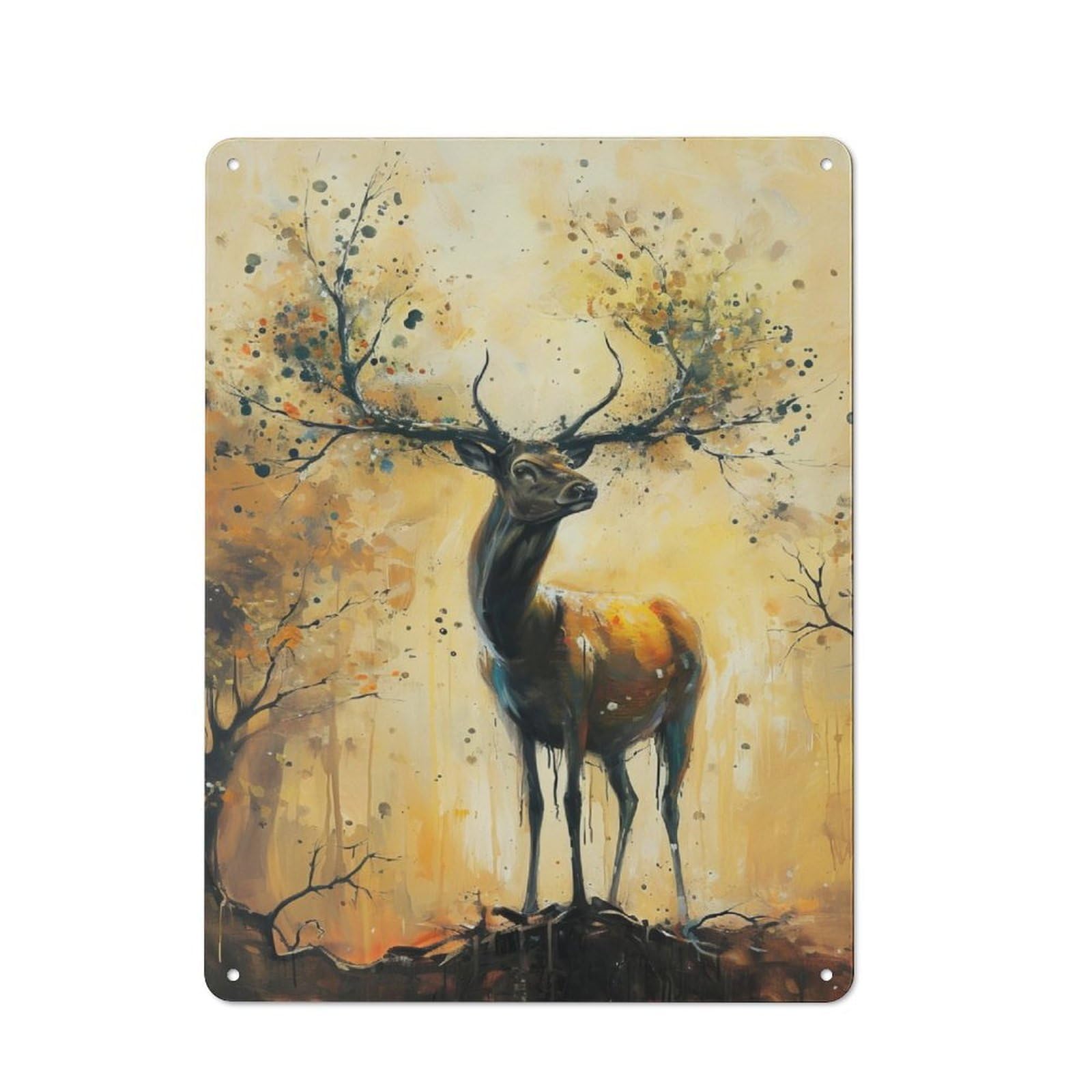 Junmoney Golden Deer Rustic Metal Plaque 40X30cm For Hobby Room Or Studio, For Creative Interior Collectors