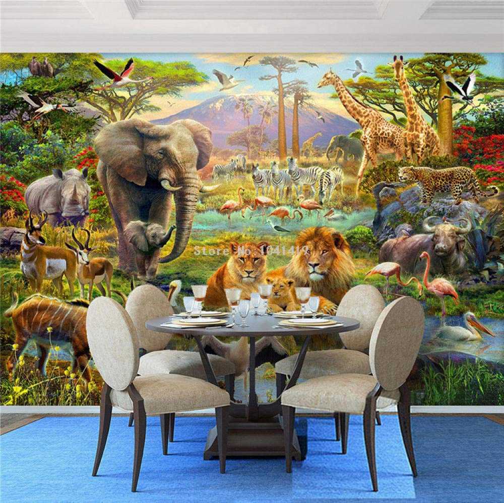 Photo peinture murale 3D animaux de la forêt pour transformer un mur vide de salon