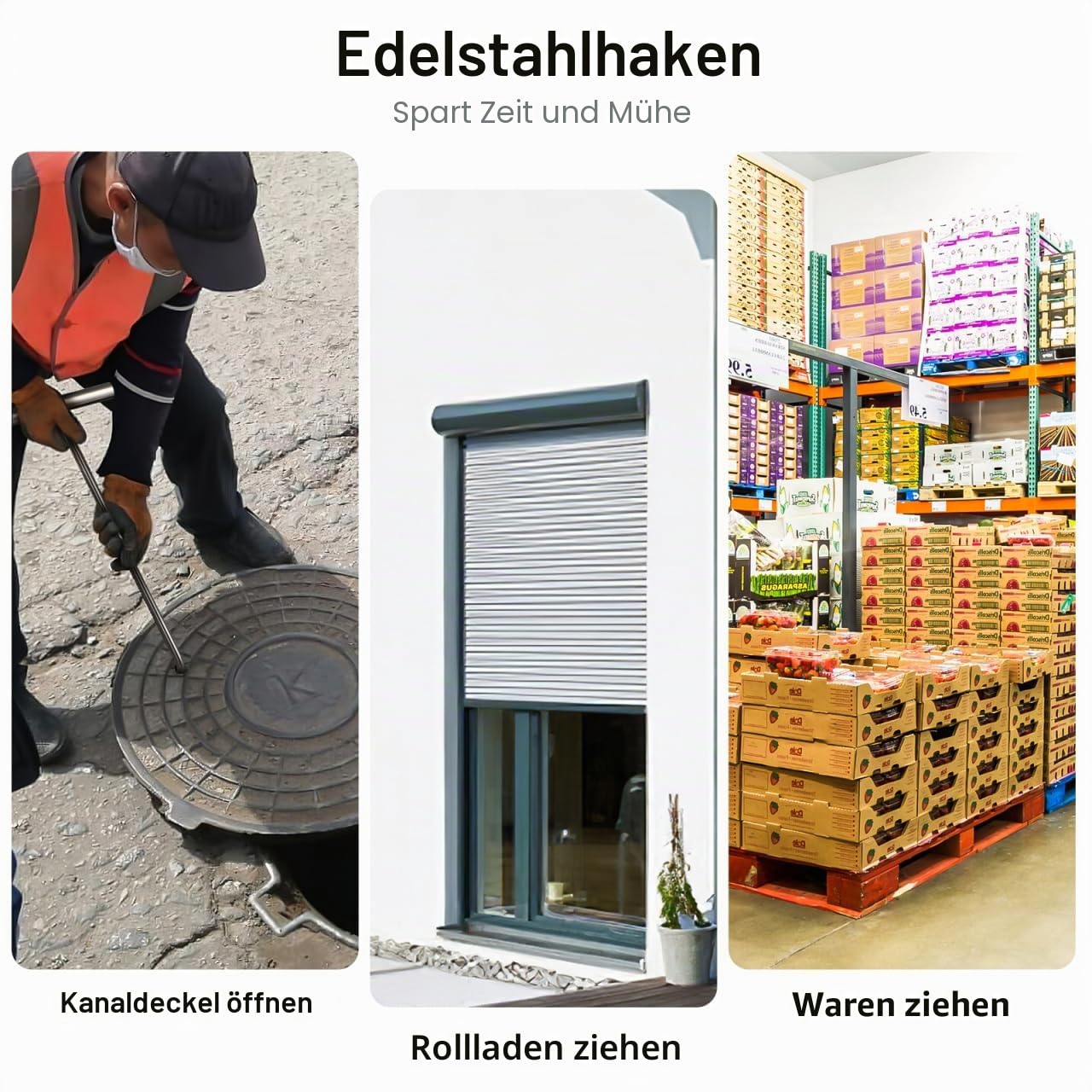 Kanaldeckelheber Schachthaken: T-Haken Gullideckel Haken Schachtdeckelhaken Edelstahl Schachtdeckelheber für Abwasserdeckelheber