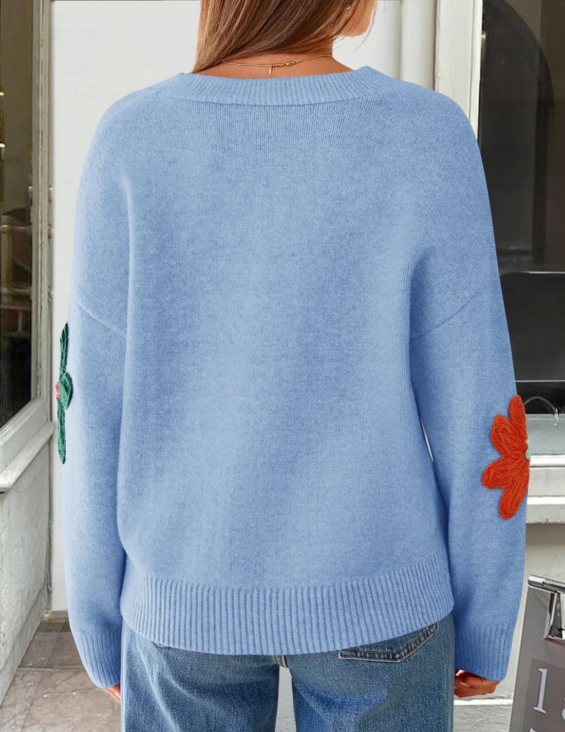 ZESICA Womens 2026 Spring Floral Cardigan Sweaters Casual Long Sleeve Open Front Button Down V Neck Knit Sweater - Image 5