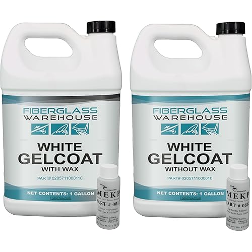 Fiberglass Warehouse White Gelcoat- 1 Gallon Without Wax and 1 Gallon With Wax- Catalyst Included- Easy Application ISO NPG Polyester Gel Coat- Durable Finish- Ideal for Repairs and New Builds