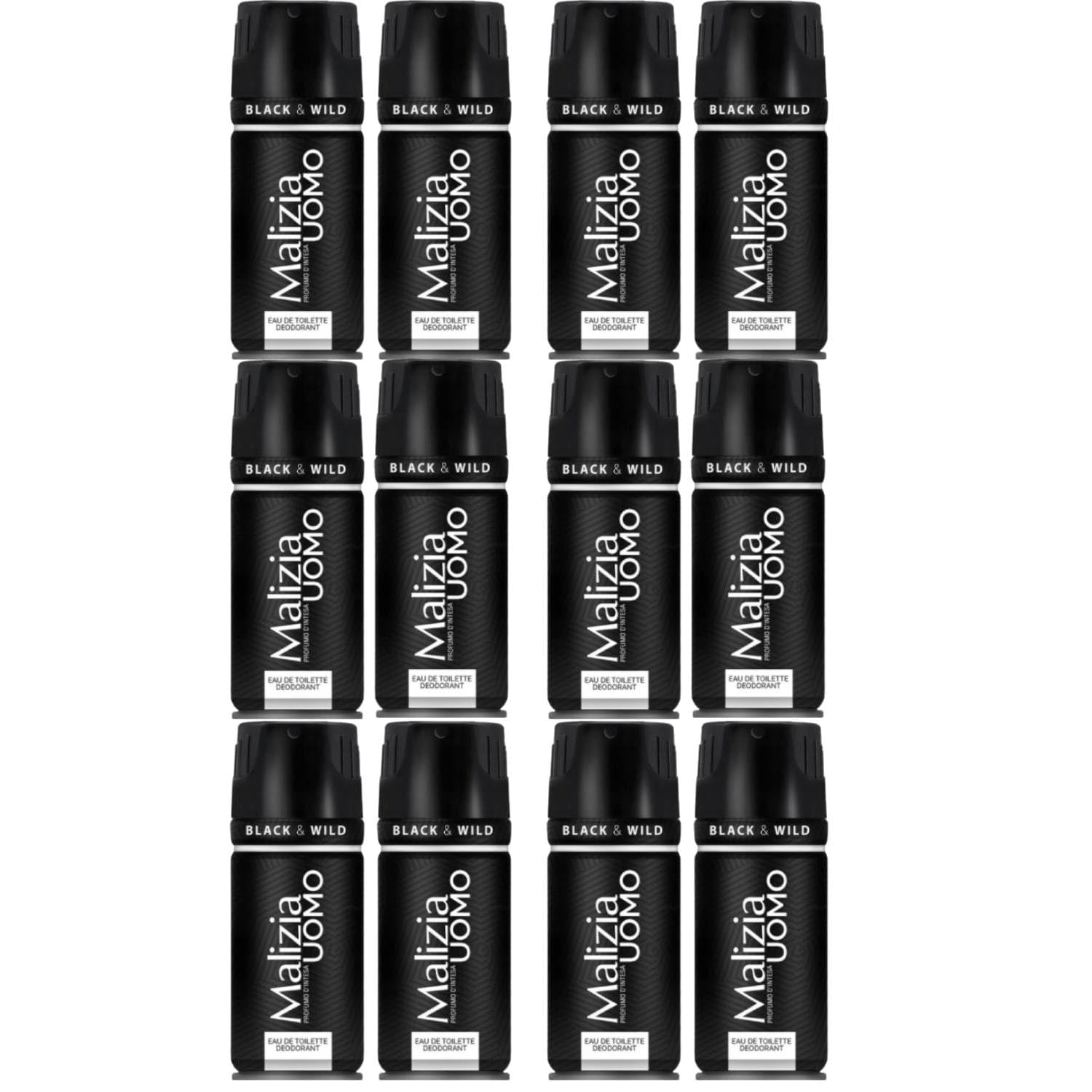 Malizia Uomo Parfum d'Intesa Deodorant Spray 150 ml – Eau de Toilette für Herren, intensiver und langanhaltender Duft, Frische für den ganzen Tag (Black&Wild 12 Einheiten)