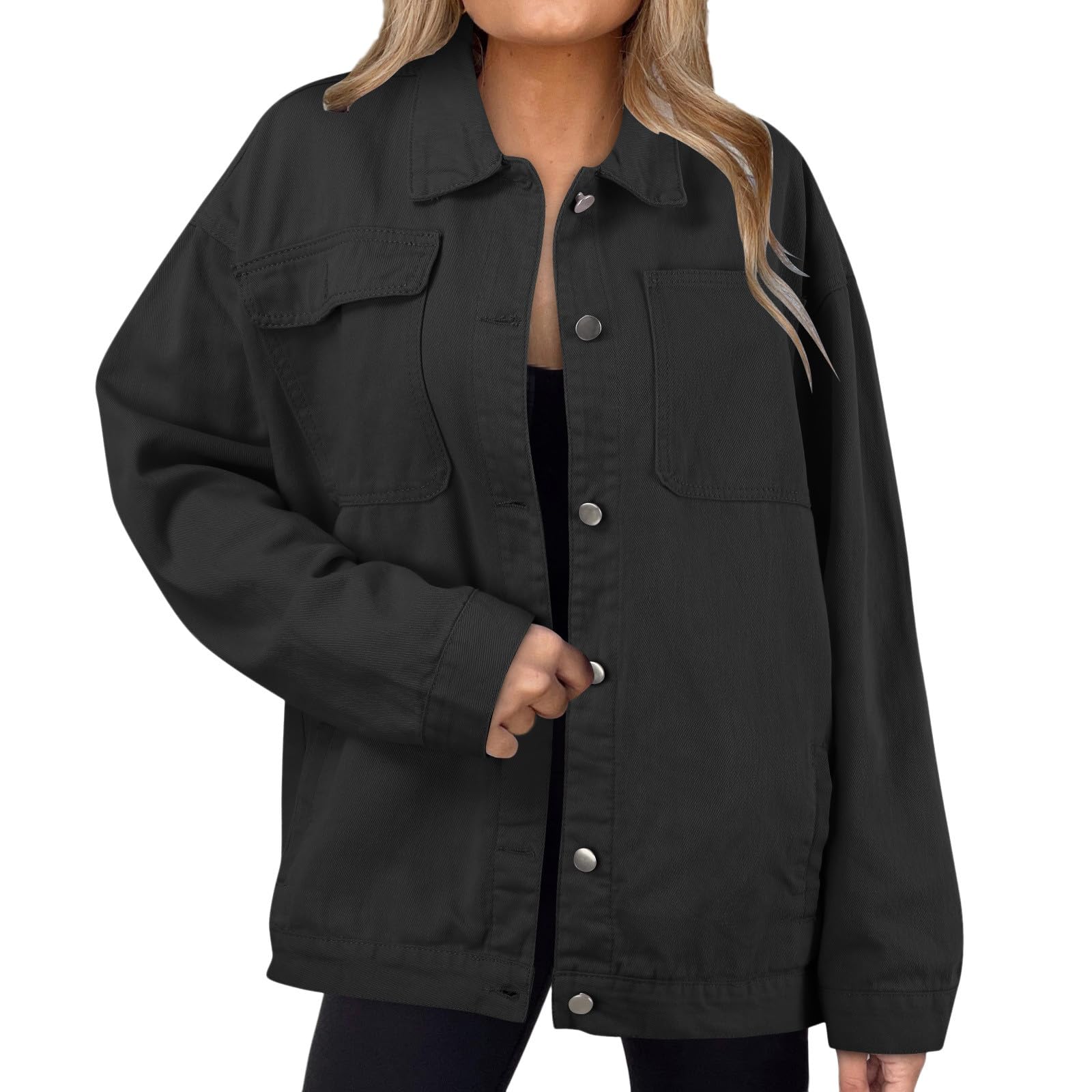 Genérico Cazadora Vaquera Mujer Larga - Chaqueta Vaquera Bordada con Cuentas De Perlas para Mujer Abrigo Bordado Informal Abrigo con Botones De Mezclilla