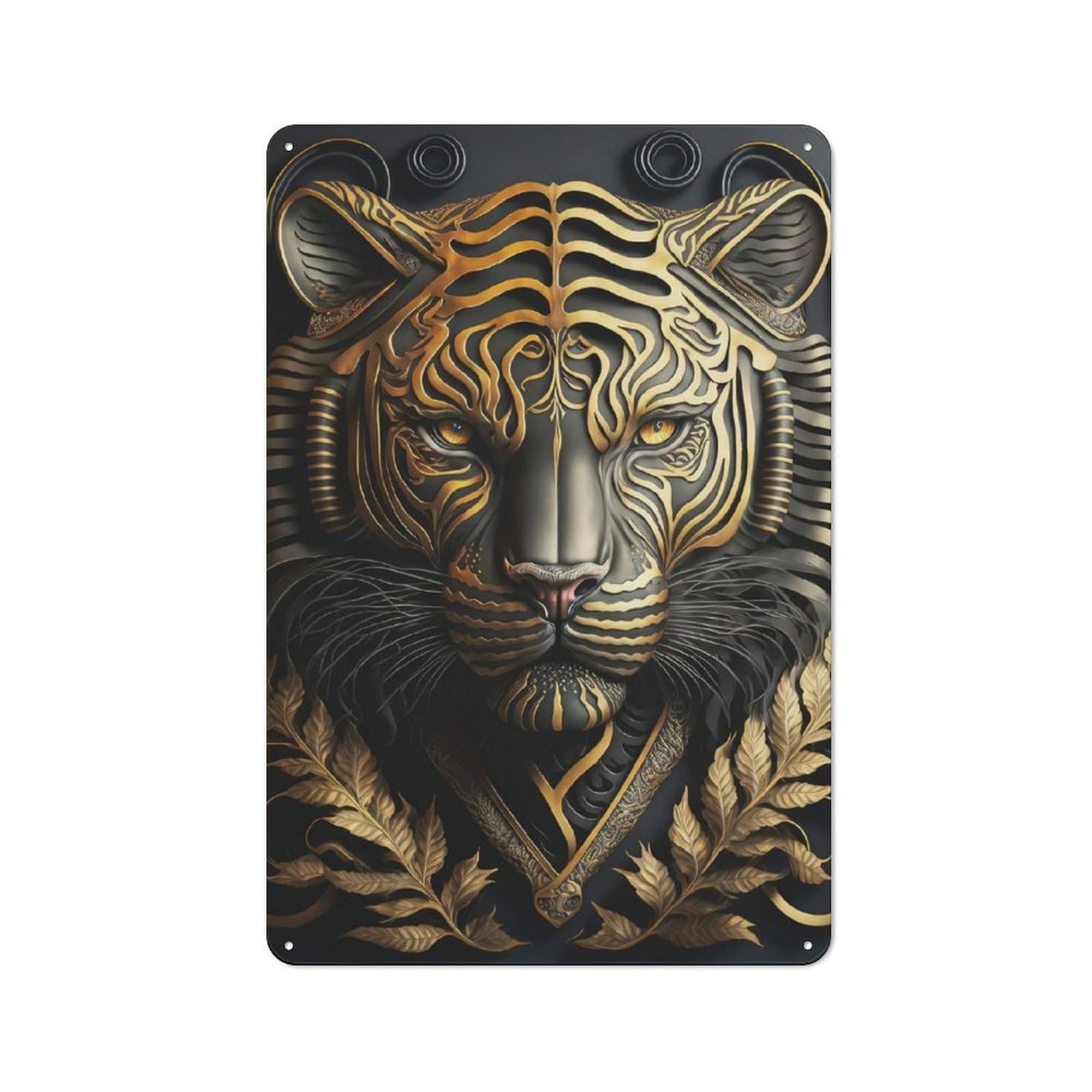 Junmoney Golden Tiger Art Deco Metal Plaque 30X20cm With For Garage Wall, Rustic Decor, For Winter Interiors And Metal Sign Collectors