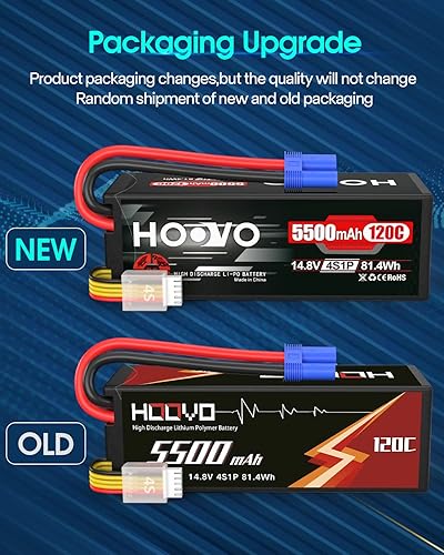 Miniatura 2 de HOOVO 4S Lipo Battery 14.8V 5500mAh 120C Batería RC, carcasa rígida EC5 conector compatible con Arrma Kraton 8S RC Buggy Truggy Crawler Monster Car