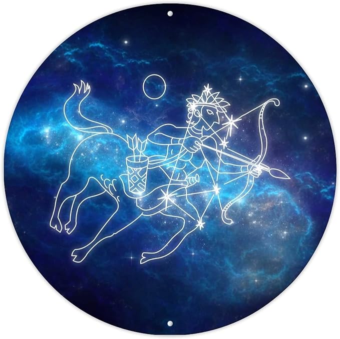 Blue Universe Sagittarius Vintage Aluminum Sign Zodiac Constellations Home Wall Decorative Signs Astrology Sagittarius Zodiac Retro Garage Signs for Men for Pub Restaurants Cafe Club
