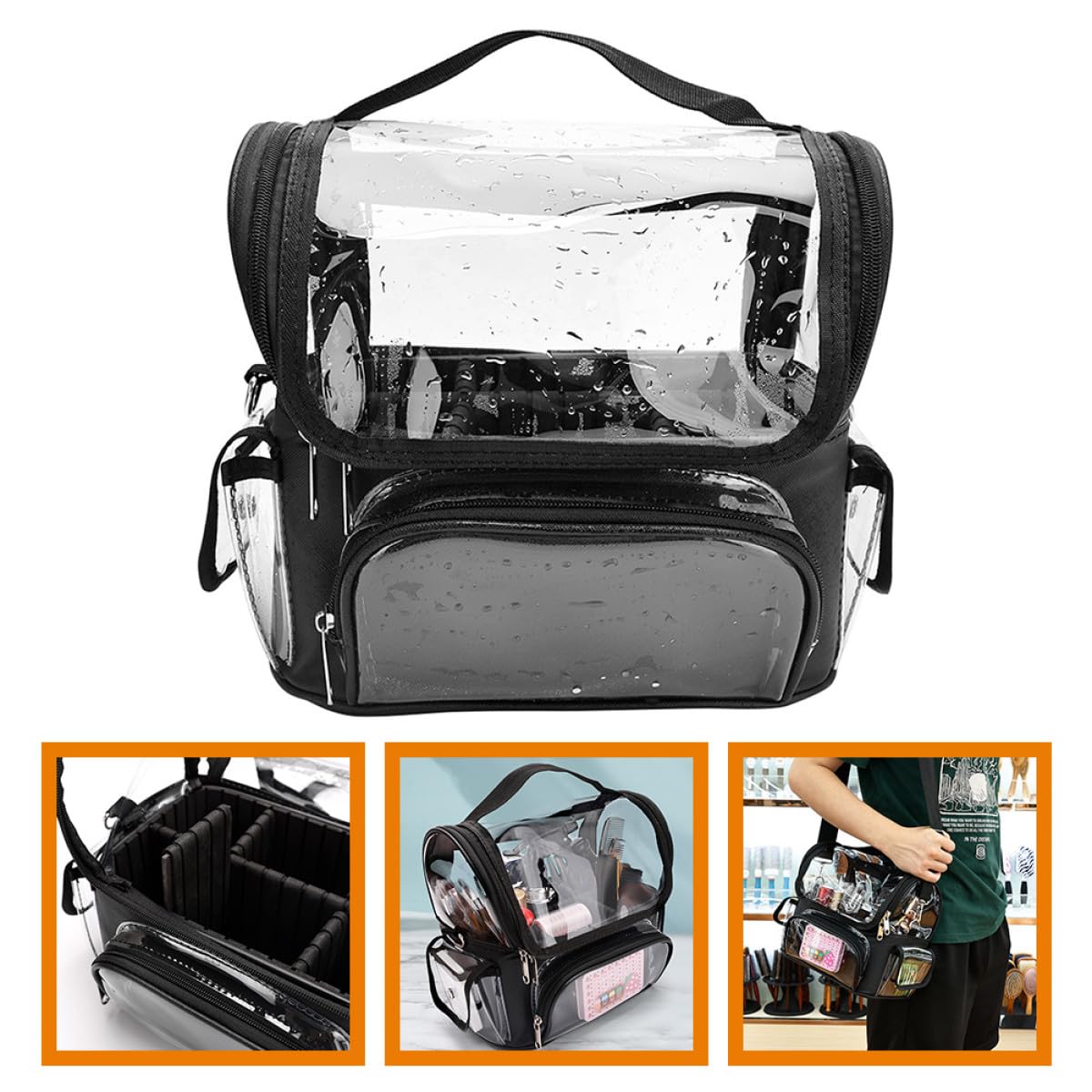 Borsa da Parrucchiere in PVC Nero per Attrezzi, Forbici e Clip