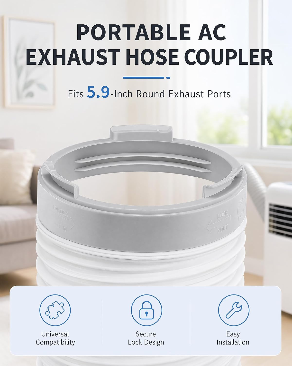 5.9 Inch Portable Air Conditioner Exhaust Hose Coupler, A/C Connector