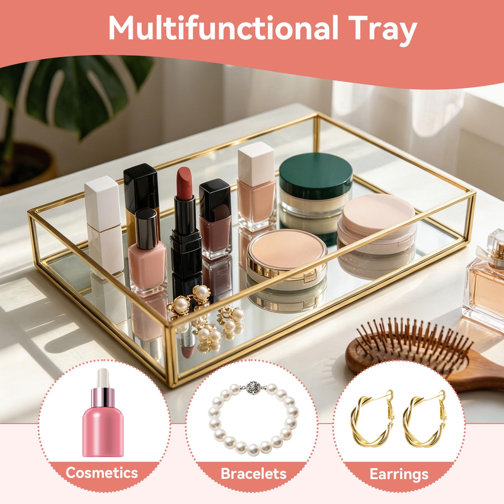 Vintage-Schmuckschatulle mit dekorativem Rand, elegantes Andenken-Display für Hochzeiten, Make-up, Badezimmer und Schreibtisch