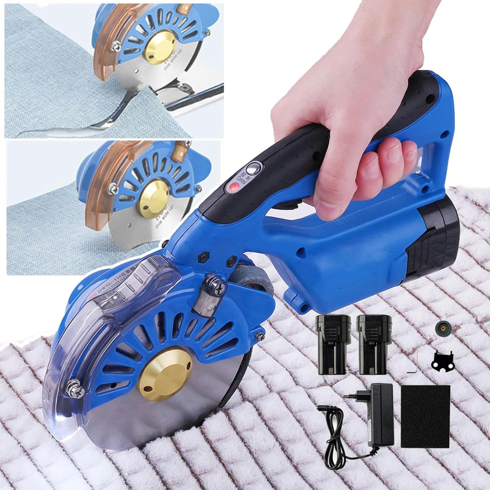Cortador De Tela Giratoria Eléctrica Con Iluminación LED, Ajuste De 5 Velocidades, Batería De 2 X 2500 MAh, Máquina De Corte De Tela Inalámbrica De 100/110/125 Mm, Espesor De Corte: 27/32/40 Mm