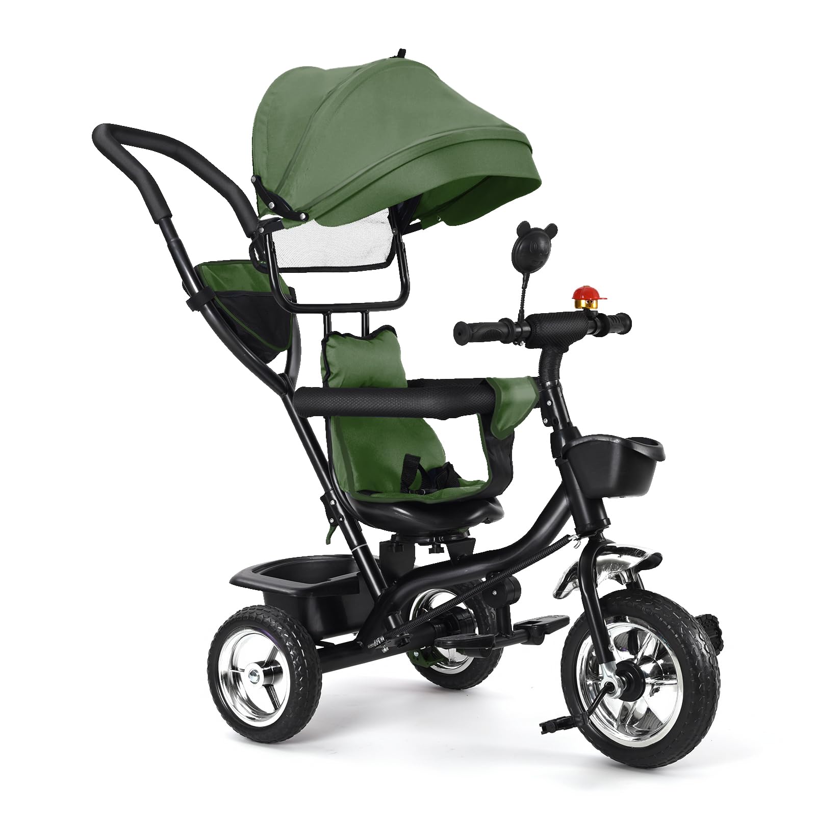 OHMG Triciclo bebé evolutivo 5 en 1 bicicleta. Silla de paseo con mango de empuje, toldo desmontable, cinturón de seguridad de 5 puntos, almacenamiento, reposapiés, freno, para niños de 1 a 5 años