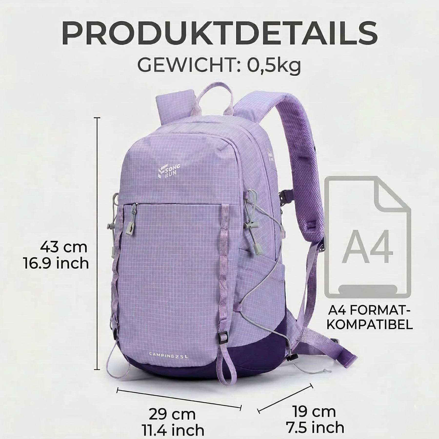 25L Wanderrucksack Damen Herren Reiserucksack Tagesrucksack Wasserdicht Leicht Backpack für Wandern Radfahren Klettern Camping Sport Reis mit Reflektierenden Streifen