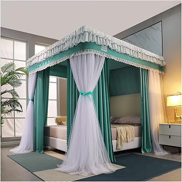 Bed Canopy Luxury Bed Curtain, 1.5m/1.8m/2m Bed Decoration Bed Canopy, with Mounting Bracket, Double-Layer Encrypted Mosquito Net Dustproof and Shading Color D, Size 150x200x200cm