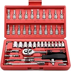 Jogo de Soquete Kit com 46 peças Ferramentas Chave Catraca Conjunto de Soquetes Métricos Sextavadas Chave Allen Torx e Barra de Extensão Reparos Automotivos e Domésticos Premium