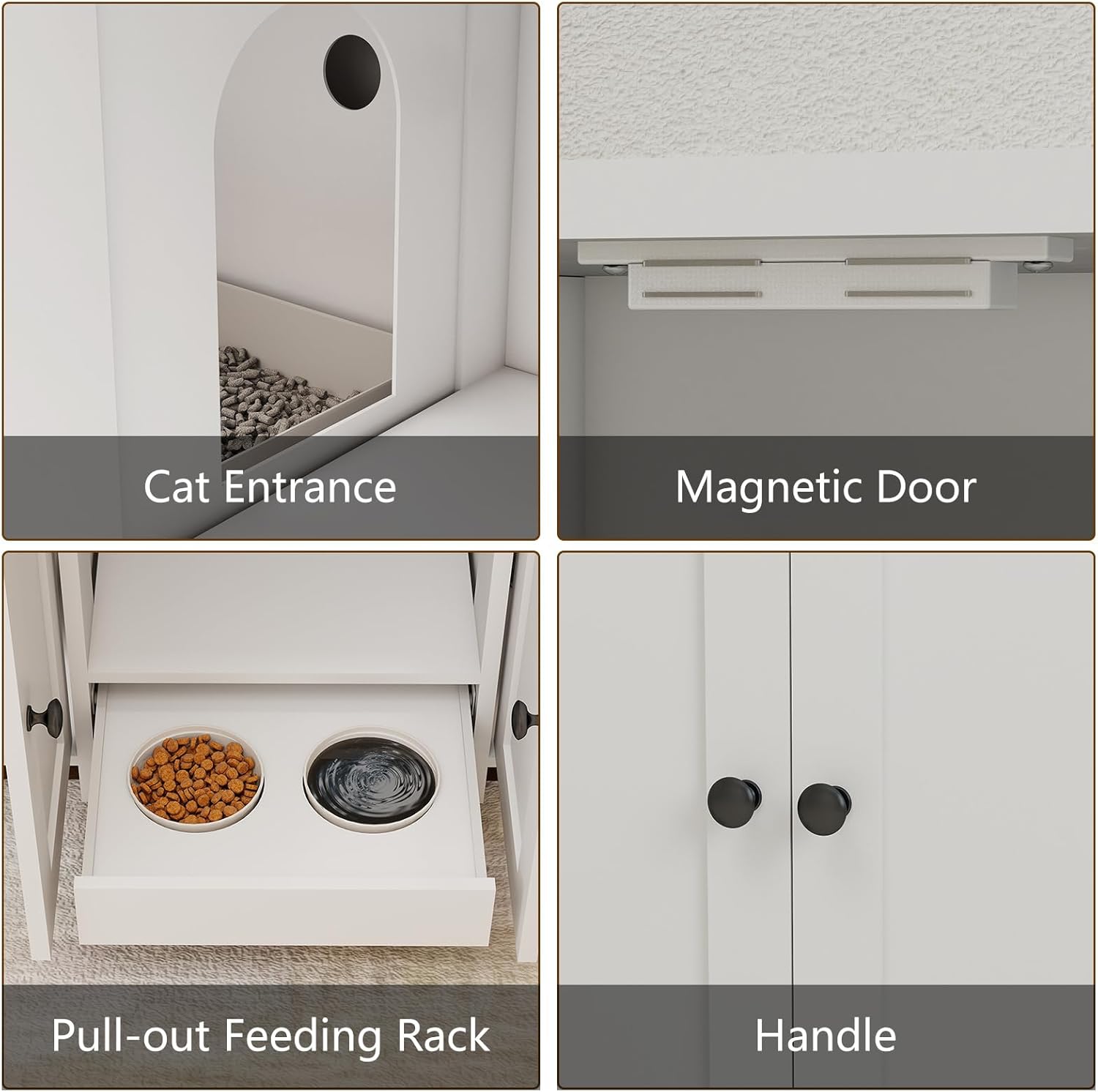 Double Litter Box Enclosure, Hidden Litter Boxes Furniture for 2 Cats, Large Litter Box Cabinet with Cat Feed Station, Cat House, TV Stand, Side Table