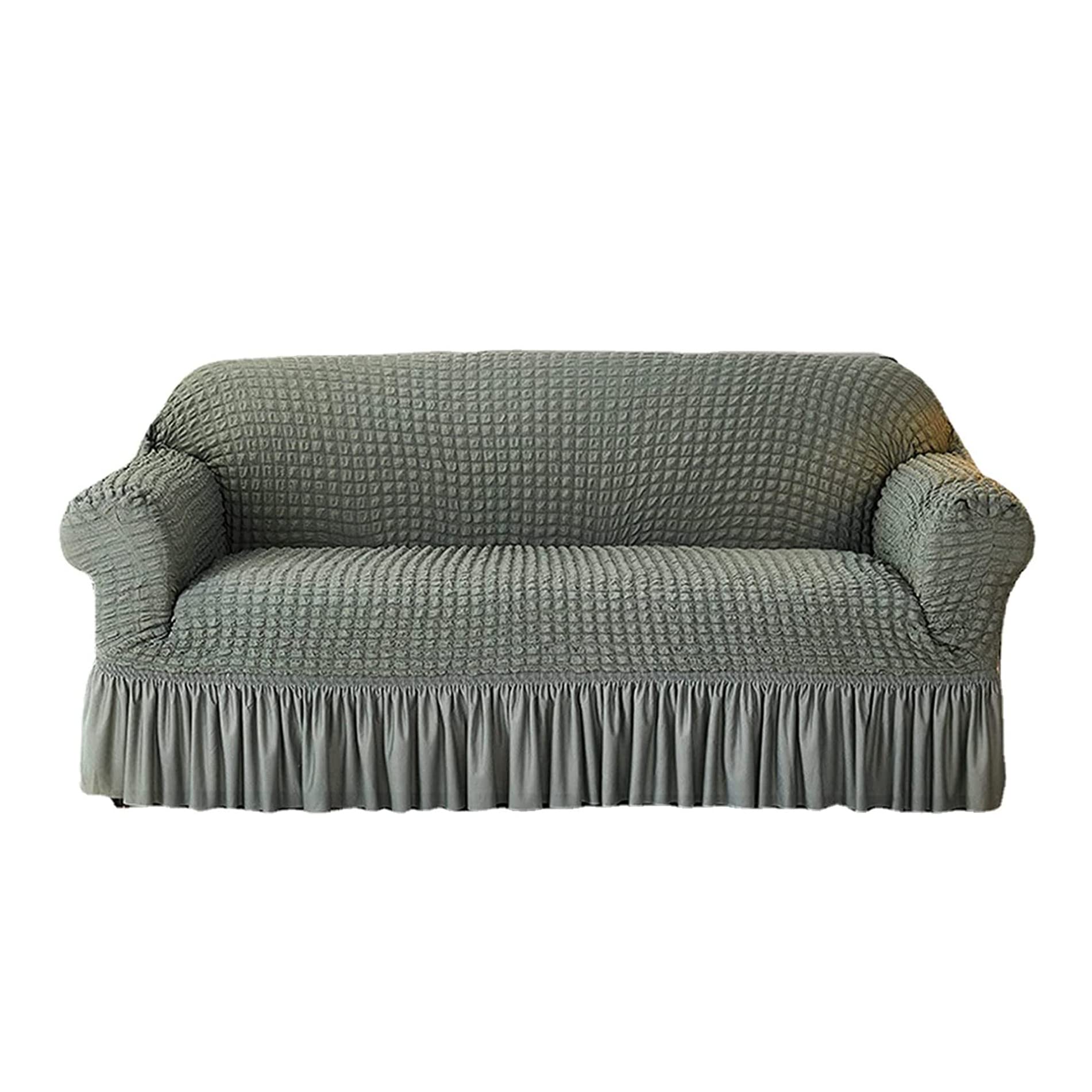 Stretch Sofa Cover Fitted Slipcover for Sofas High Elasticity Washable Sofa Protector with Skirt (Green 4 Seaters)