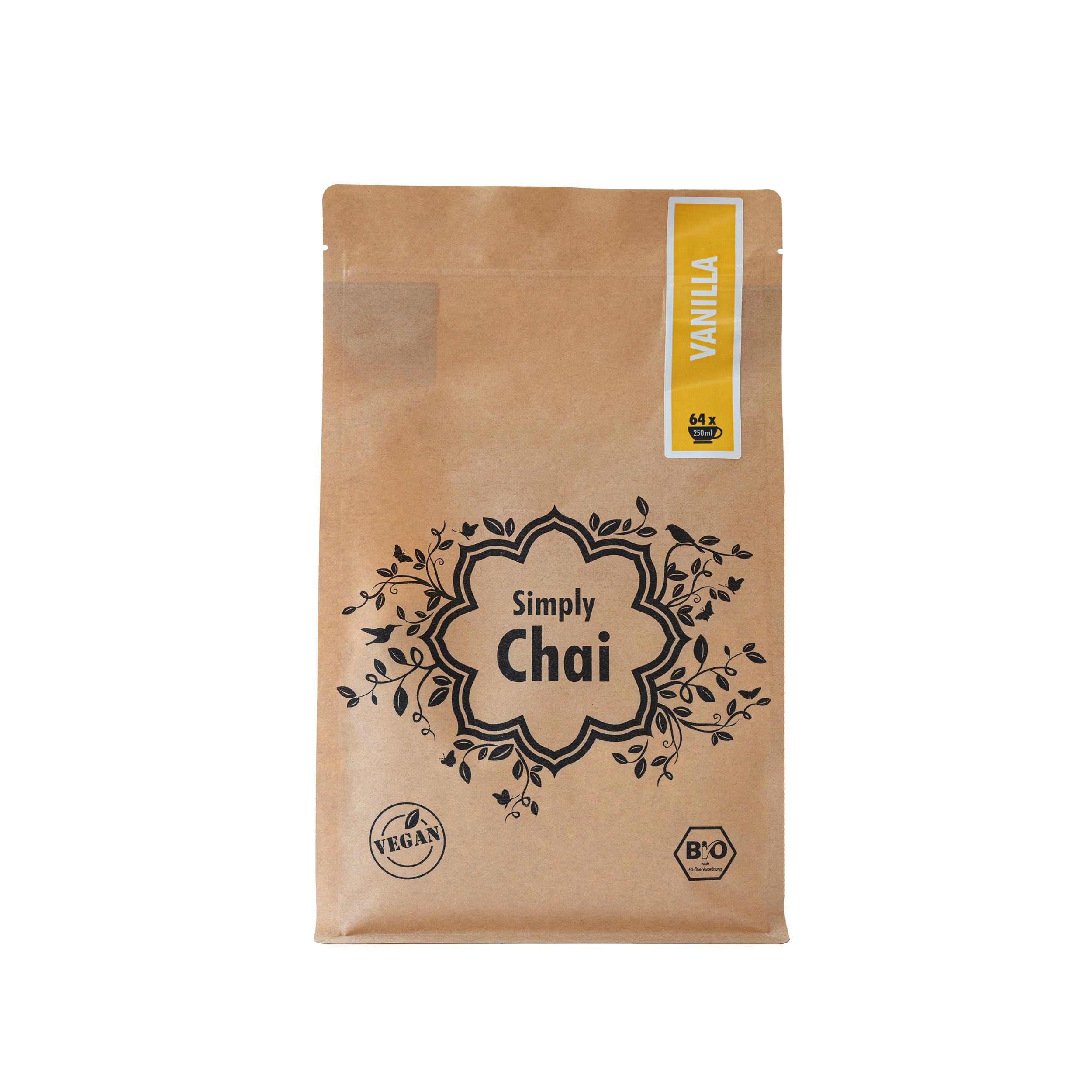 Simply Chai Bio & Vegan Vanilla Chai Latte Pulver, 1kg Vorratsbeutel – Milder indischer Gewürztee mit Schwarztee, Vanille & Zimt, instant löslich