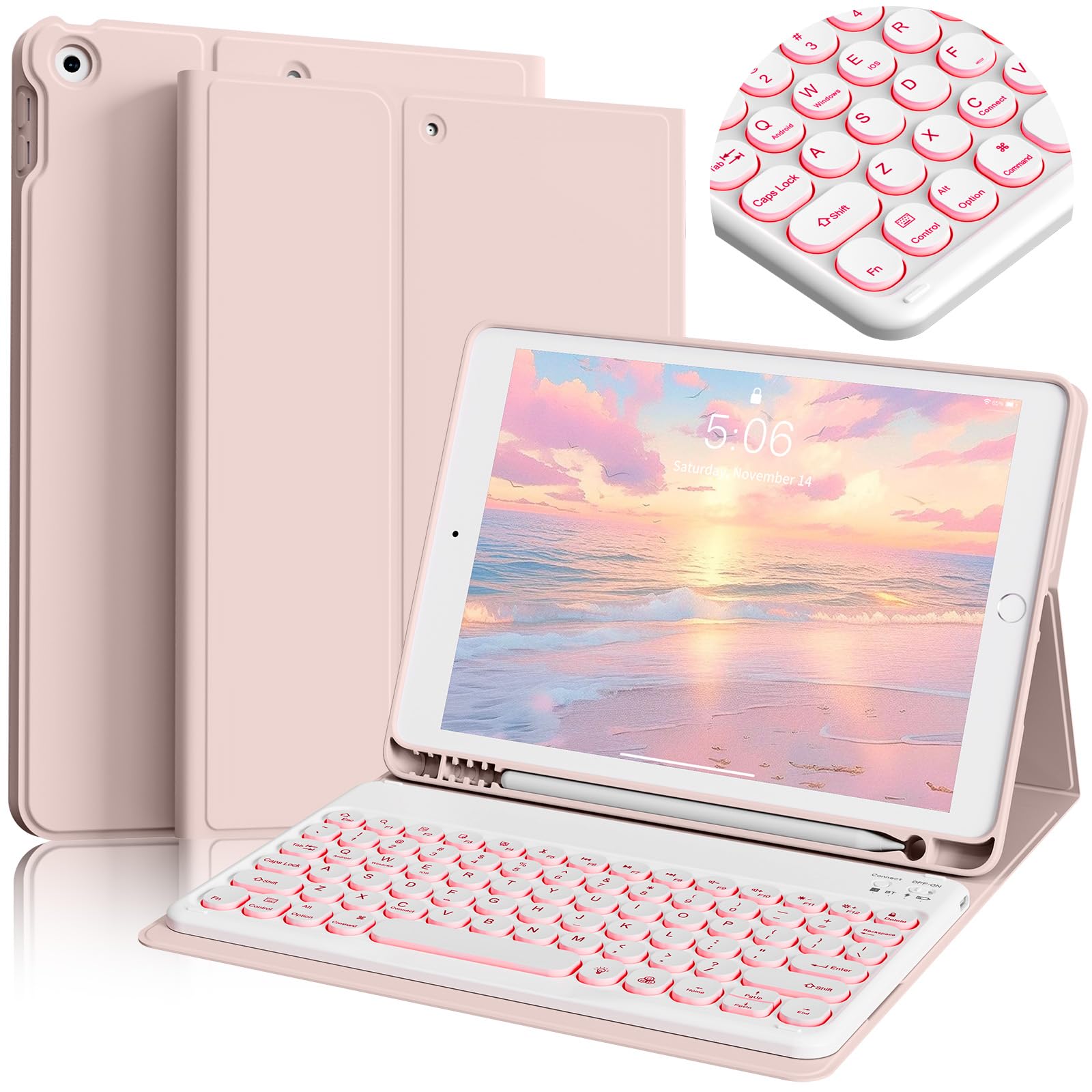 Photo 1 of BQDIYOO Keyboard Case for iPad 9th/8th/7th Gen 10.2", Pink