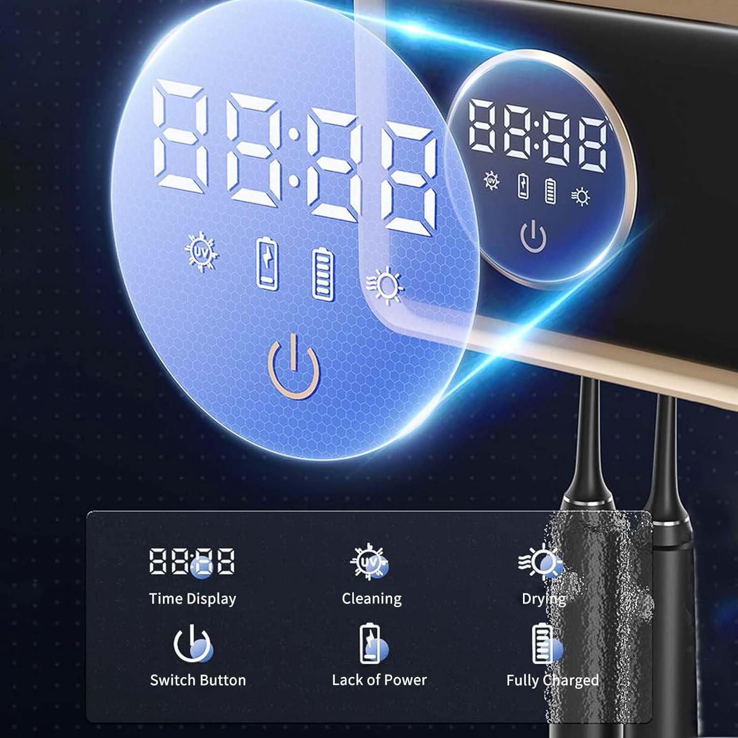 Soporte para cepillo de dientes montado en la pared con desinfectante UV y secado inteligente, pantalla LED para higiene del baño