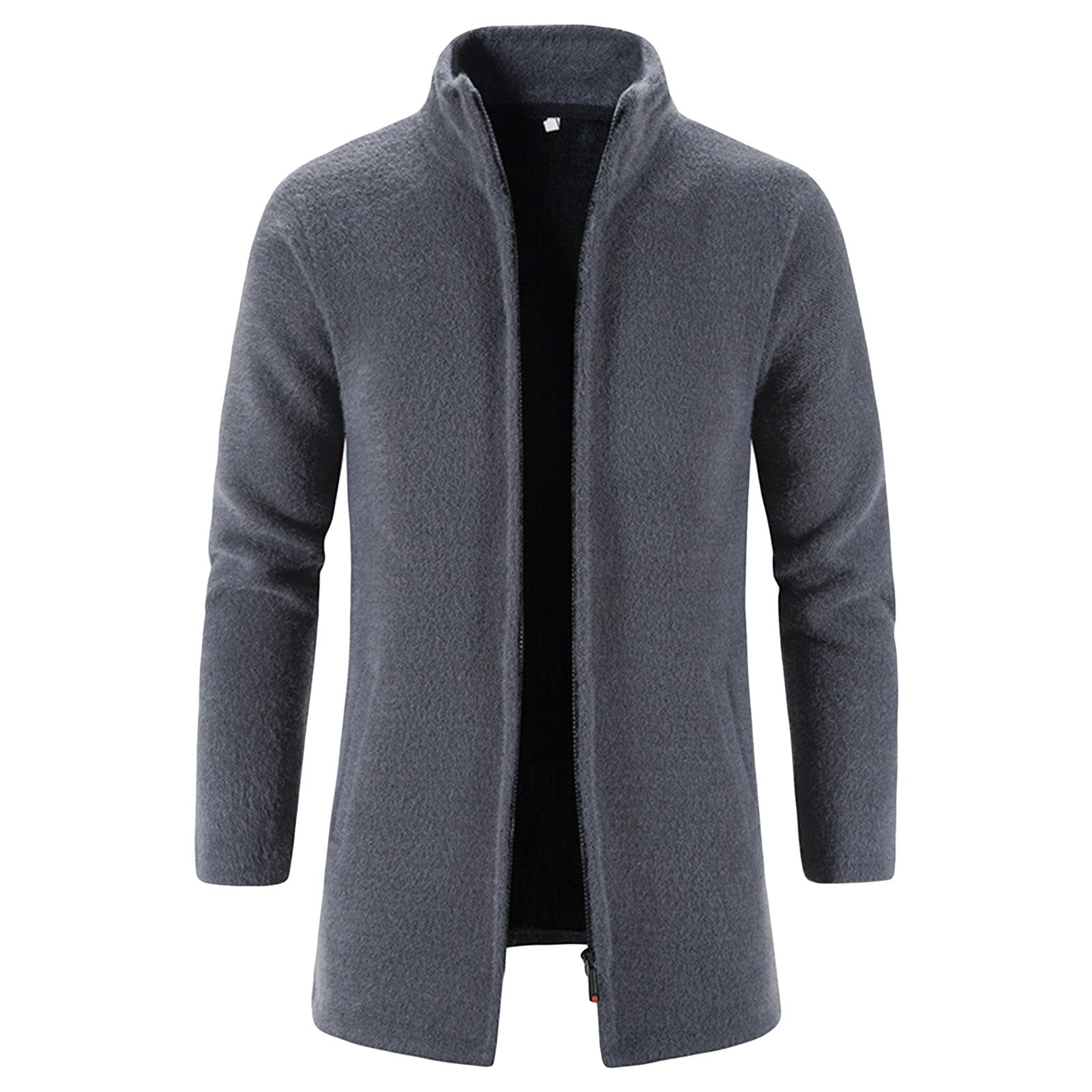 Maiyifu-GJ Mens Fleece Full Zip Trench Coat Soft Slim Fit Open Front Longline Jacket Overcoat Winter Warm Business