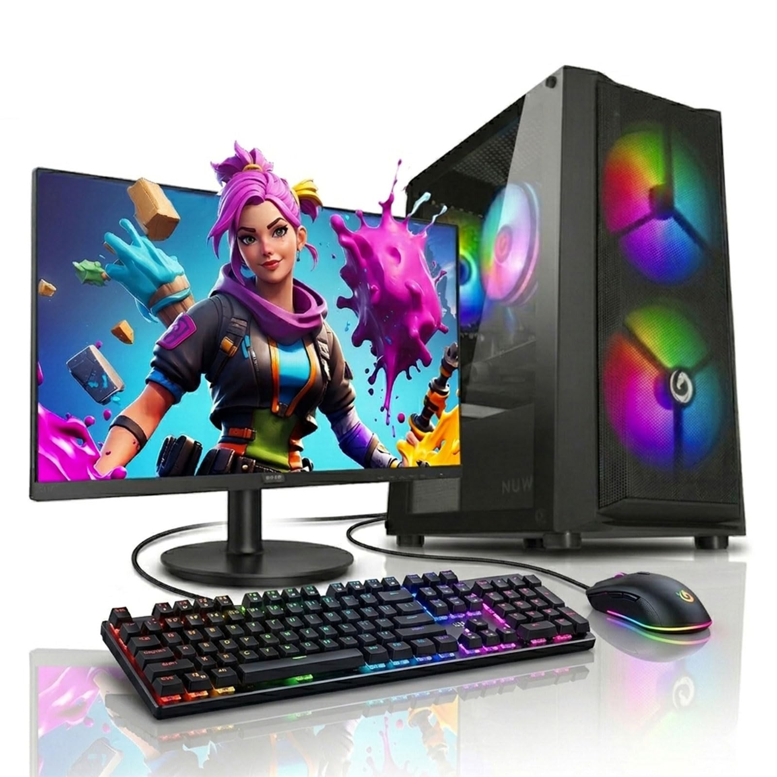 Nuwo PC Gaming Fisso Completo Preassemblato | Core i5 fino a 3.8GHz | RX 5500 8GB | 16GB RAM | SSD 1TB | Monitor 23.8" Full HD | Tastiera e Mouse Gaming Inclusi | Win 11 Pro | Boss Battle Setup
