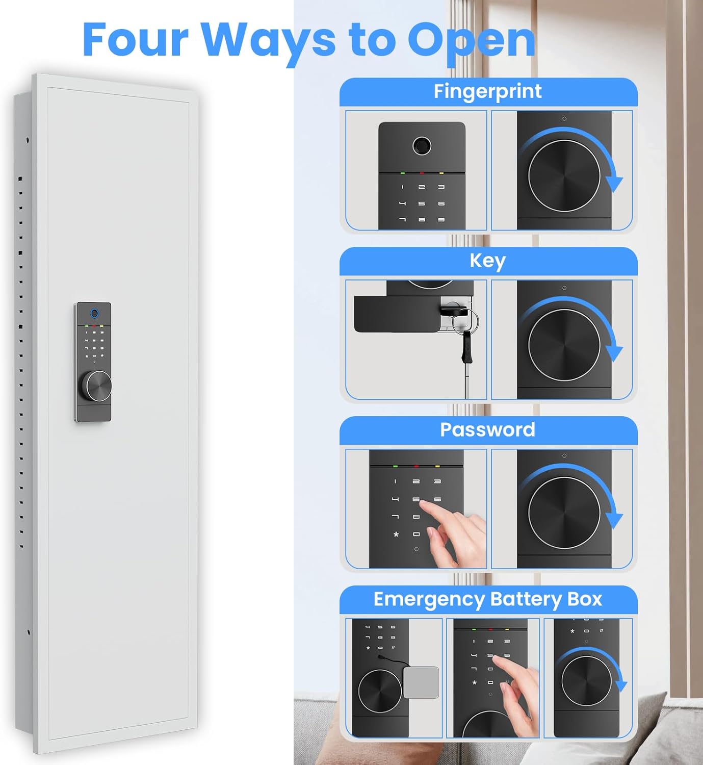53.15" Wall Safe Between the Studs, Biometric Hidden Wall Gun Safe with Touch Digital Keypad ＆ Fingerprint Lock, Gun Cabinet for Rifles and Pistols with Dual Alarm ＆ Mute Mode