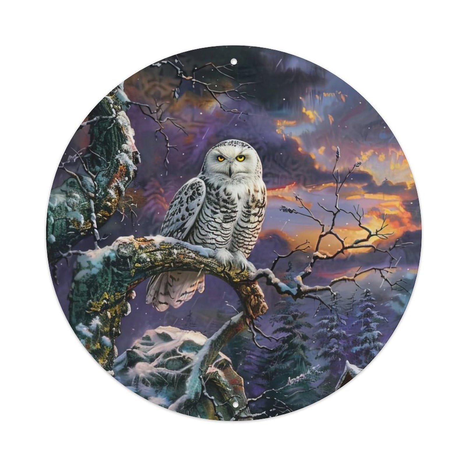 Animal Artwork Snowy Owls in Trees Metal Tin Sign