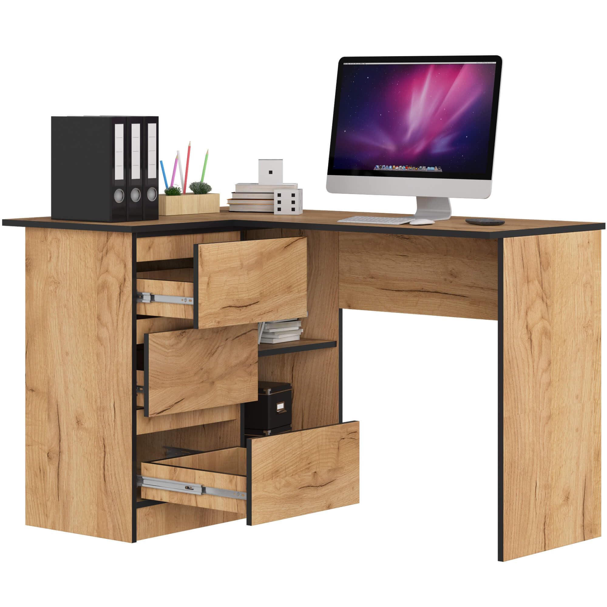AKORD Hoekbureau B-20 et 3 laden, 2 planken en een plank et deur