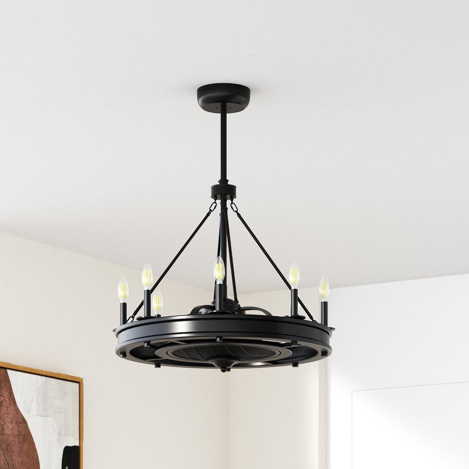 Savoy House 39-FD-124-89 Lyon Traditional Farmhouse Candle Fandelier Ceiling Fan with LED Lights, 8-Light 48 Total Watts, 32" H x 30" W, Matte Black