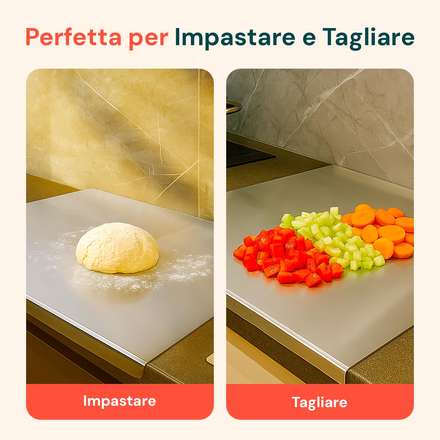 Avilia - Tagliere Acciaio Inox 40x50cm Antibatterico per Impastare e Cucina Professionale, Piano di lavoro igienico - per impastare Pane, Pizza, Dolci