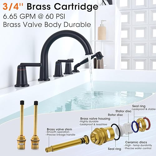 Miniatura 4 de Wintap Grifo de bañera 3 manijas de montaje en cubierta extendido negro mate WT-9809BG