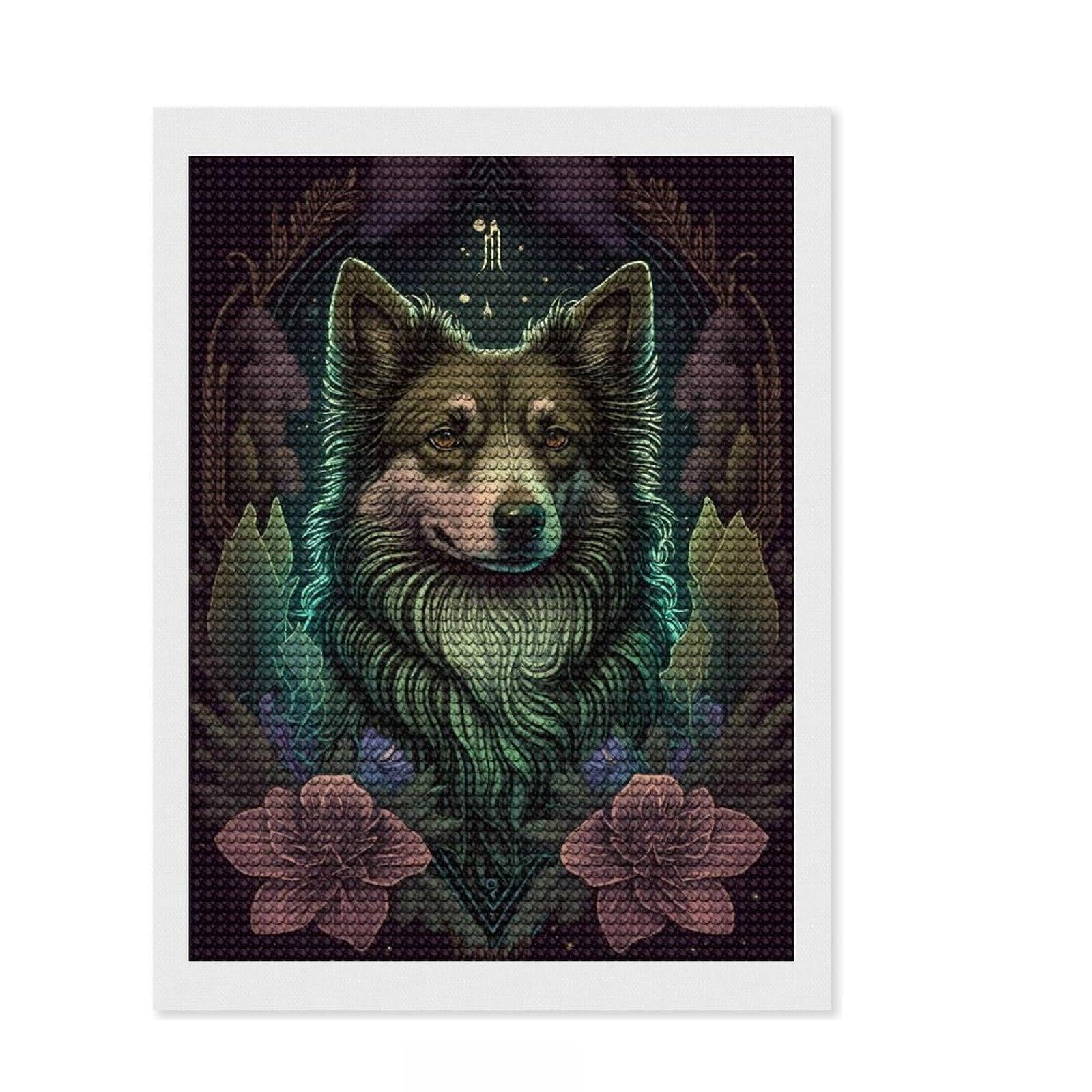 Junmoney Australian Shepherd Dog Round Drill Diamond Painting 12"x16", Printed Canvas, Finish and Display, Modern Decor, Christmas Gift