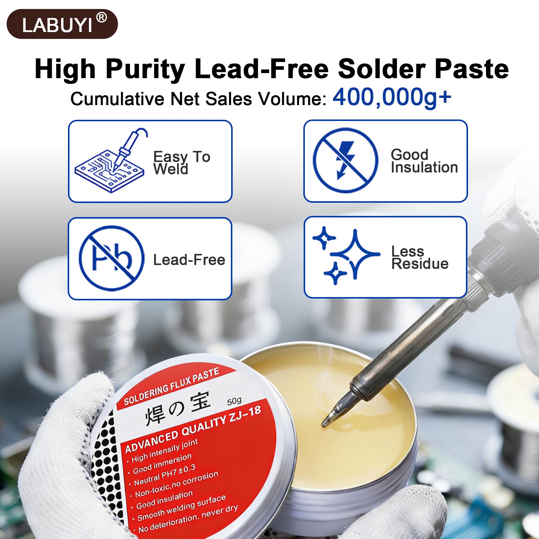 50g Pasta saldante stagno,Flussante,Pasta saldante,Pasta per saldare a stagno,Grasso Saldatura a Stagno,Senza pulizia,per saldatura per PCB,BGA,SMD,PGA (Peso netto: 50g)