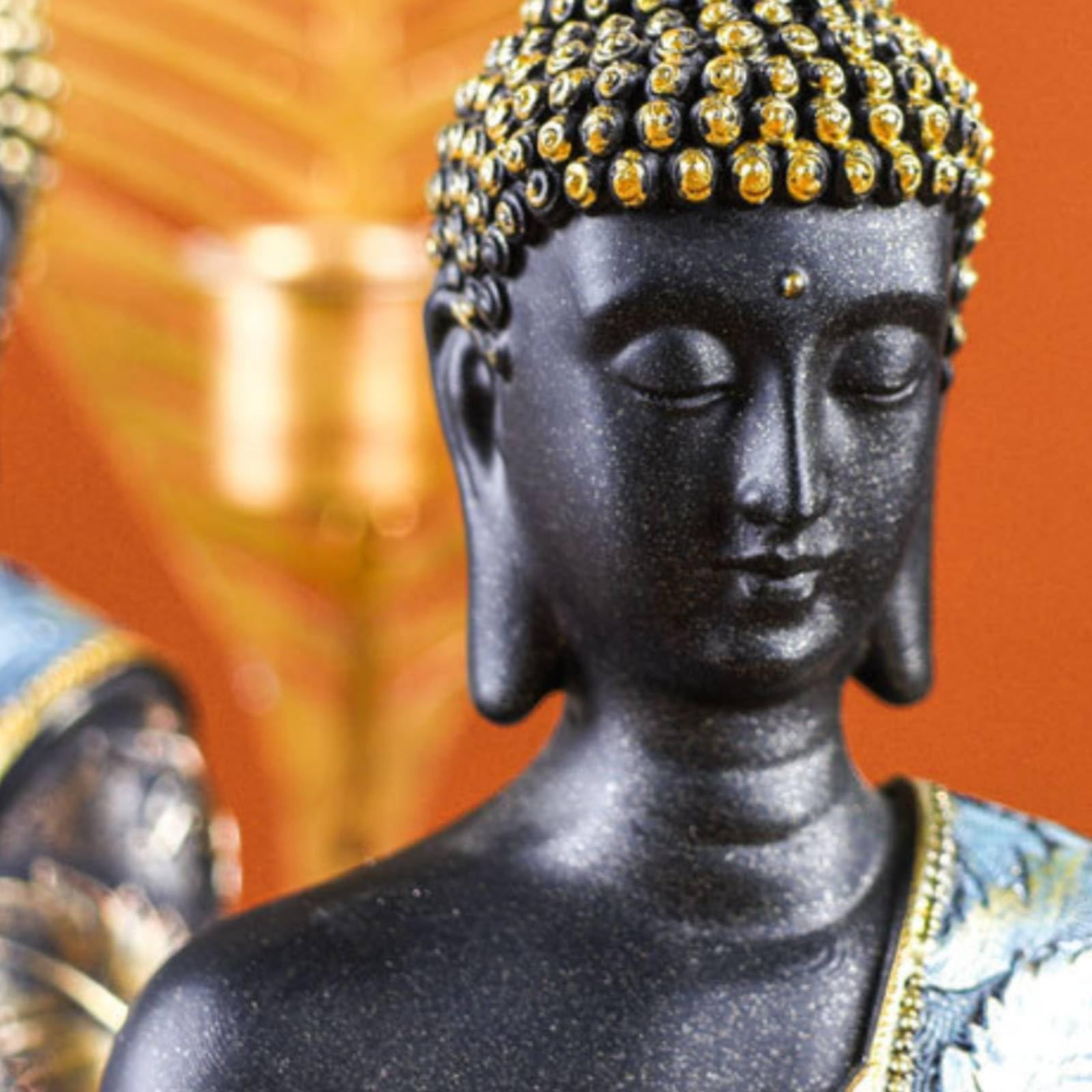 Colcolo Estatua Buda Decorativa Figura Escultura Ornamento Imagen Resina Artesanal con Túnica Ornamentada sobre un Hombro Cuerpo Oscuro Gran Detalle Adecuada