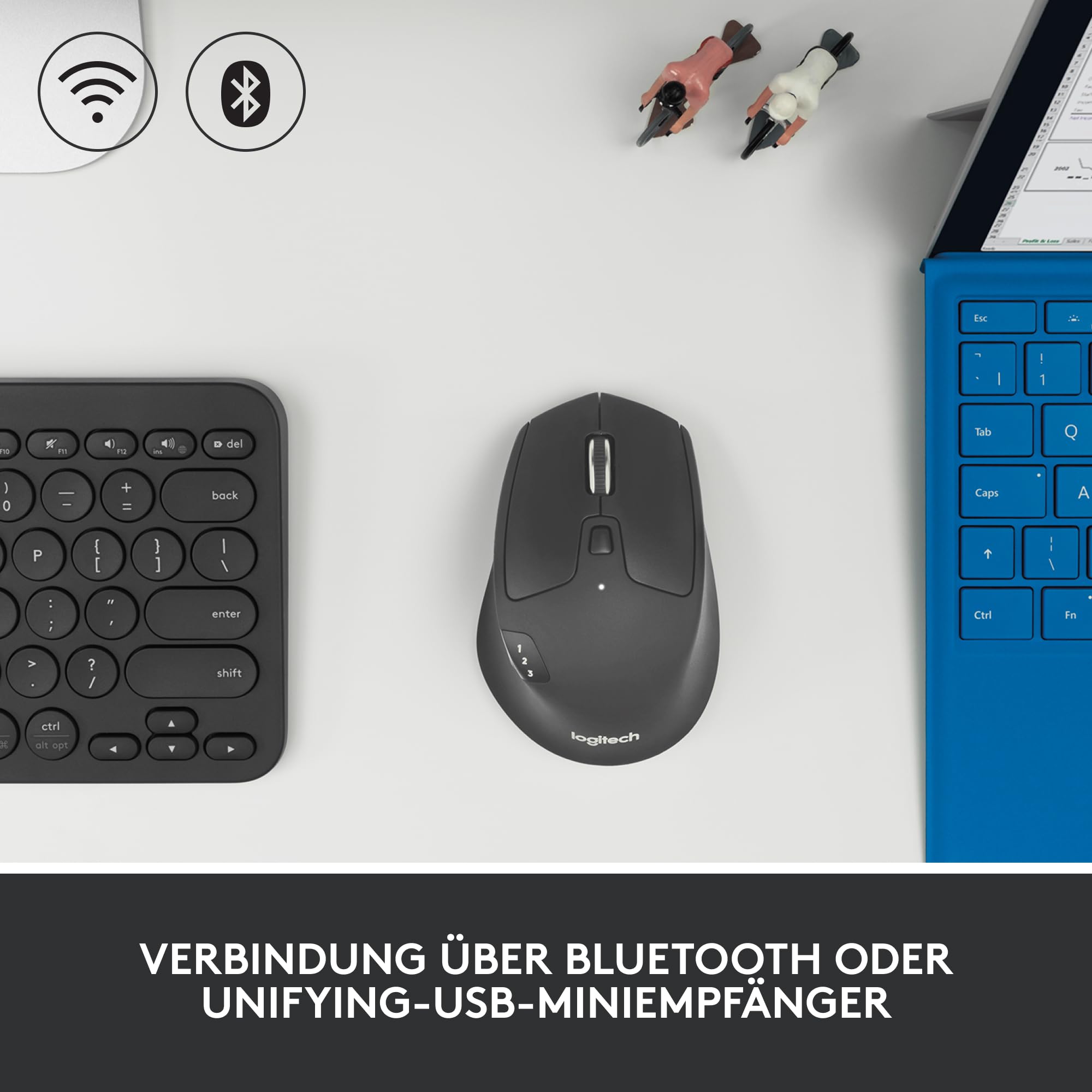Logitech M720 Triathlon Multi-Device Kabellose Maus, Bluetooth, USB-Unifying-Empfänger, 1000 DPI, 6 programmierbare Tasten, 2-Jahres-Batterie, Für Laptop, PC, Mac, iPadOS - Grau